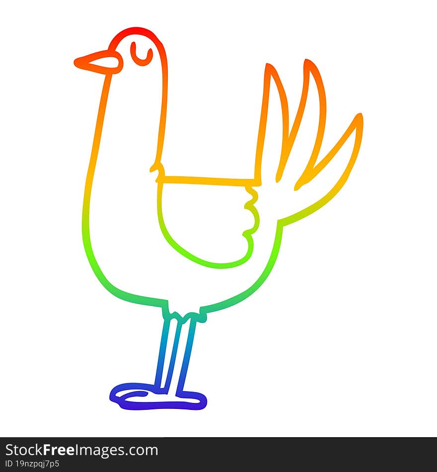 rainbow gradient line drawing cartoon tall bird