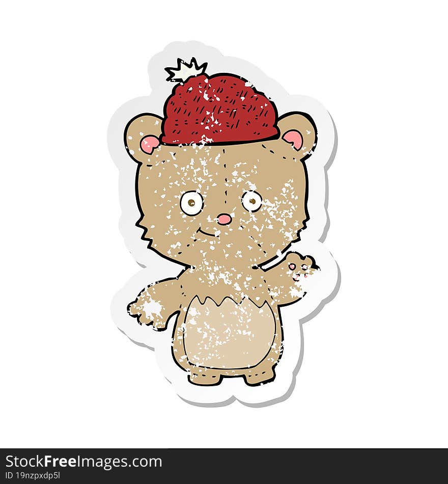 retro distressed sticker of a cartoon bear in hat