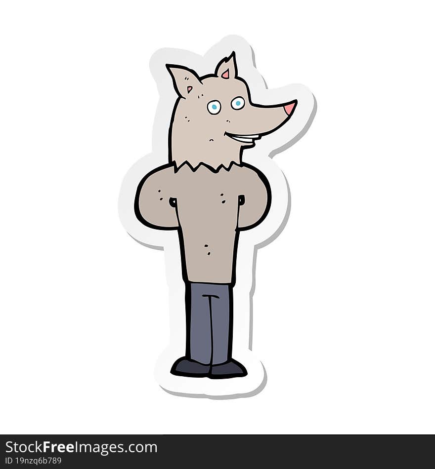 sticker of a cartoon wolf man