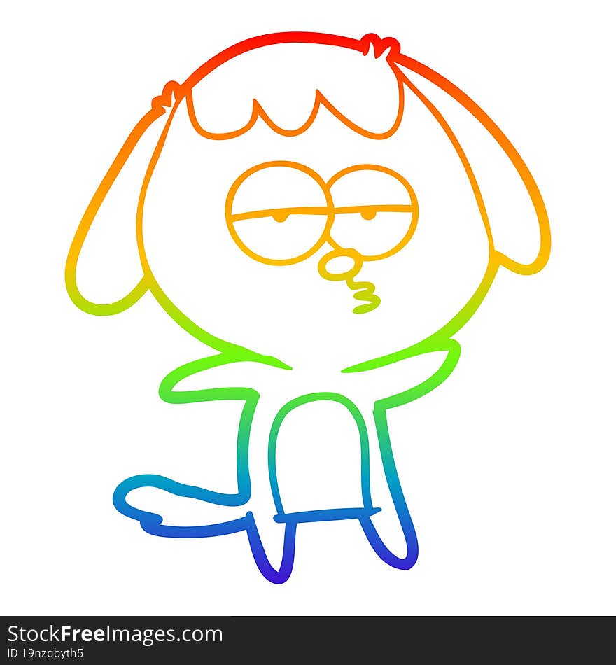 rainbow gradient line drawing of a cartoon bored dog