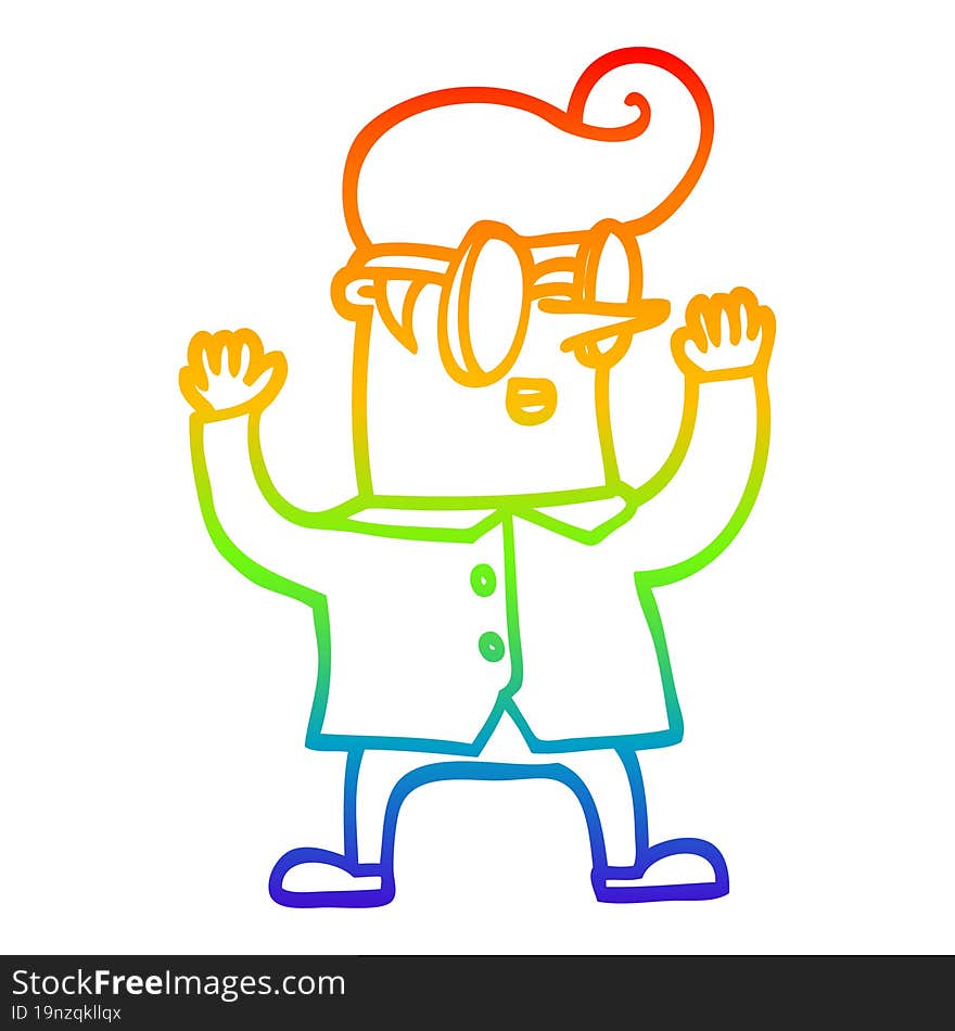 rainbow gradient line drawing cartoon nerd man