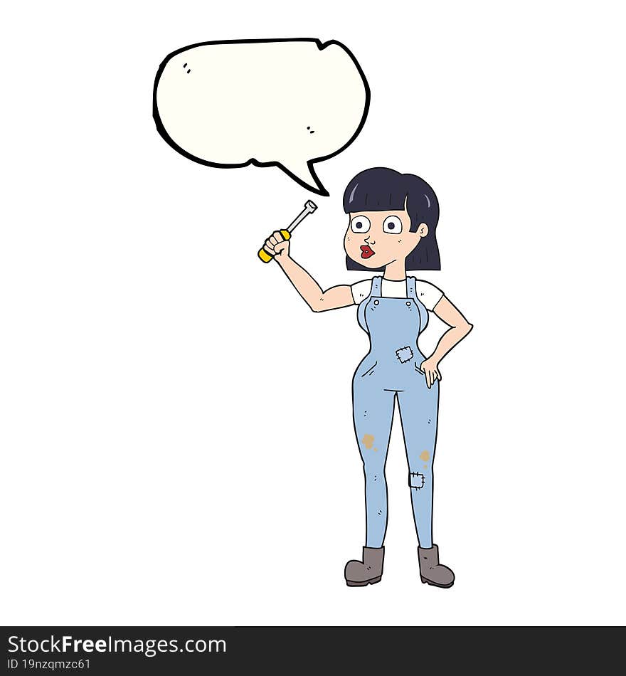 Speech Bubble Cartoon Female Mechanic