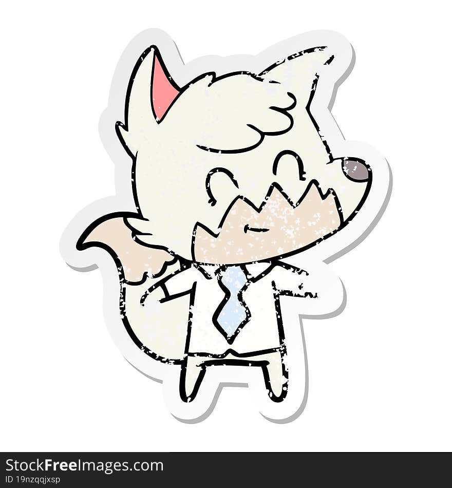 distressed sticker of a cartoon happy fox