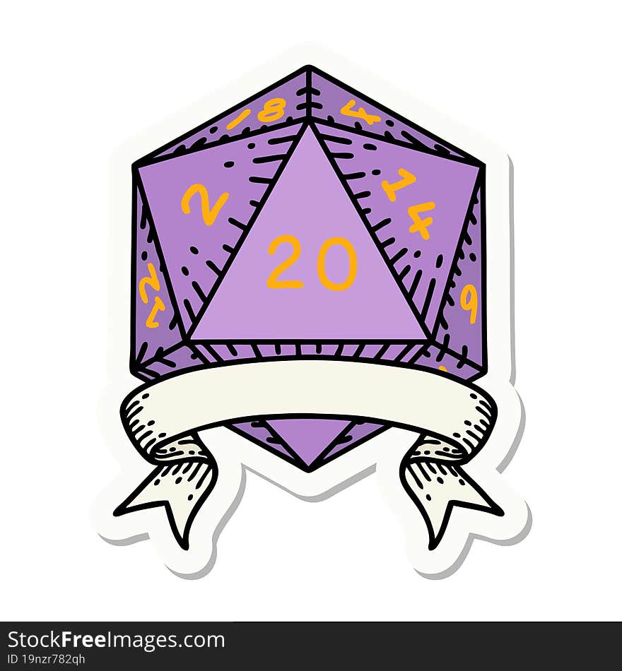 natural 20 critical hit D20 dice roll sticker