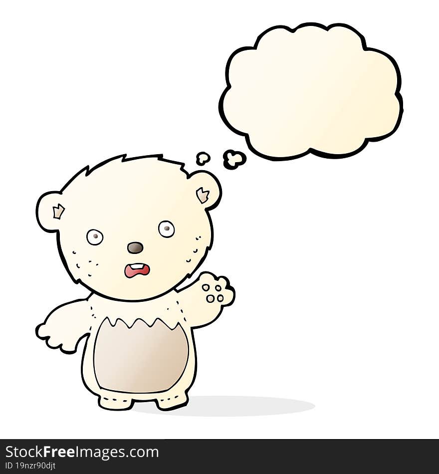 cartoon worried polar bear with thought bubble