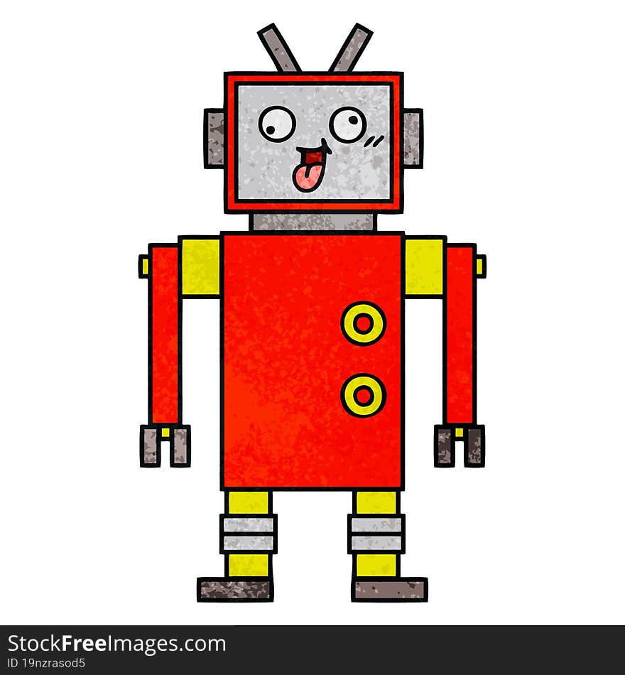 retro grunge texture cartoon crazy robot