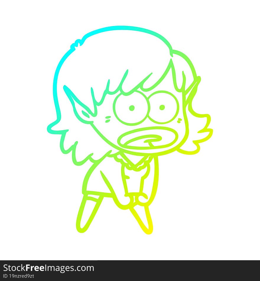 cold gradient line drawing cartoon shocked elf girl