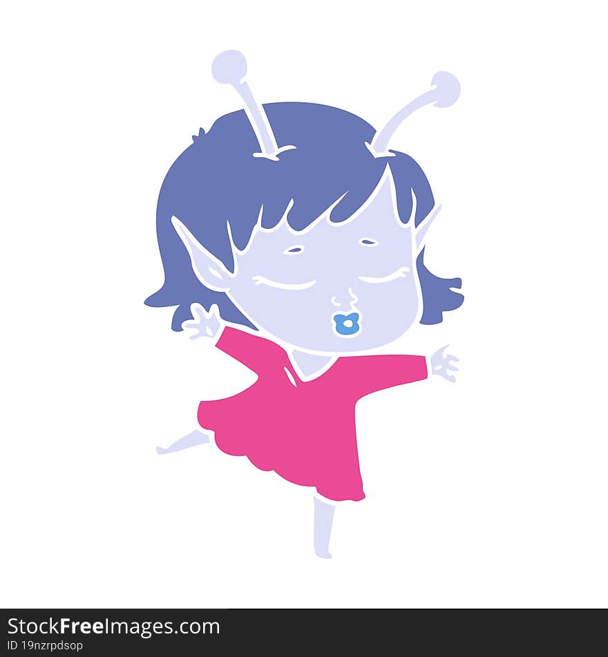 Cute Alien Girl Flat Color Style Cartoon