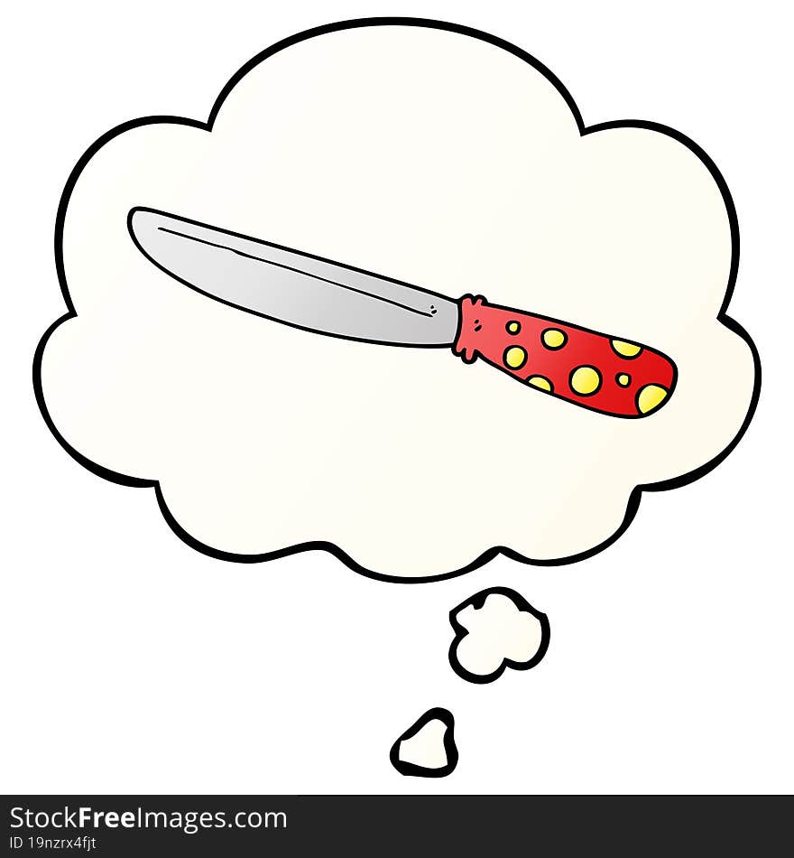 cartoon knife and thought bubble in smooth gradient style