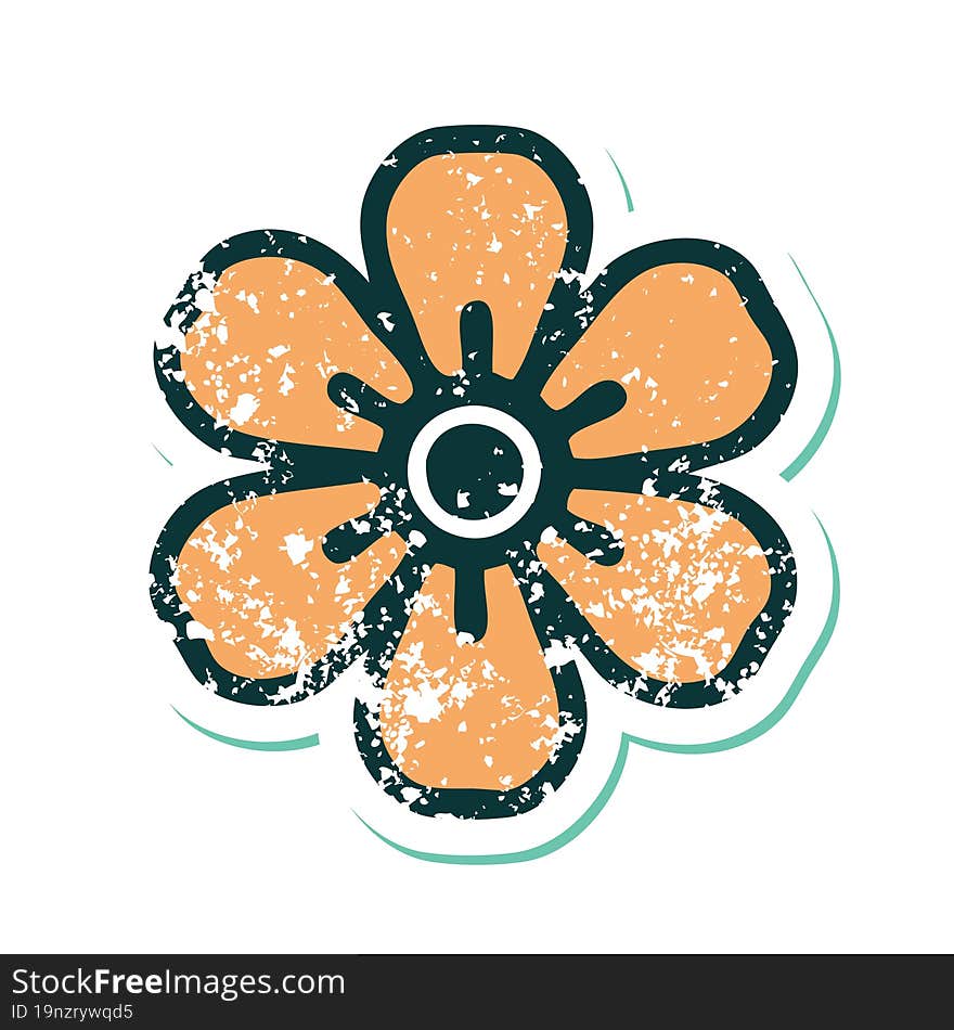 distressed sticker tattoo style icon of a flower