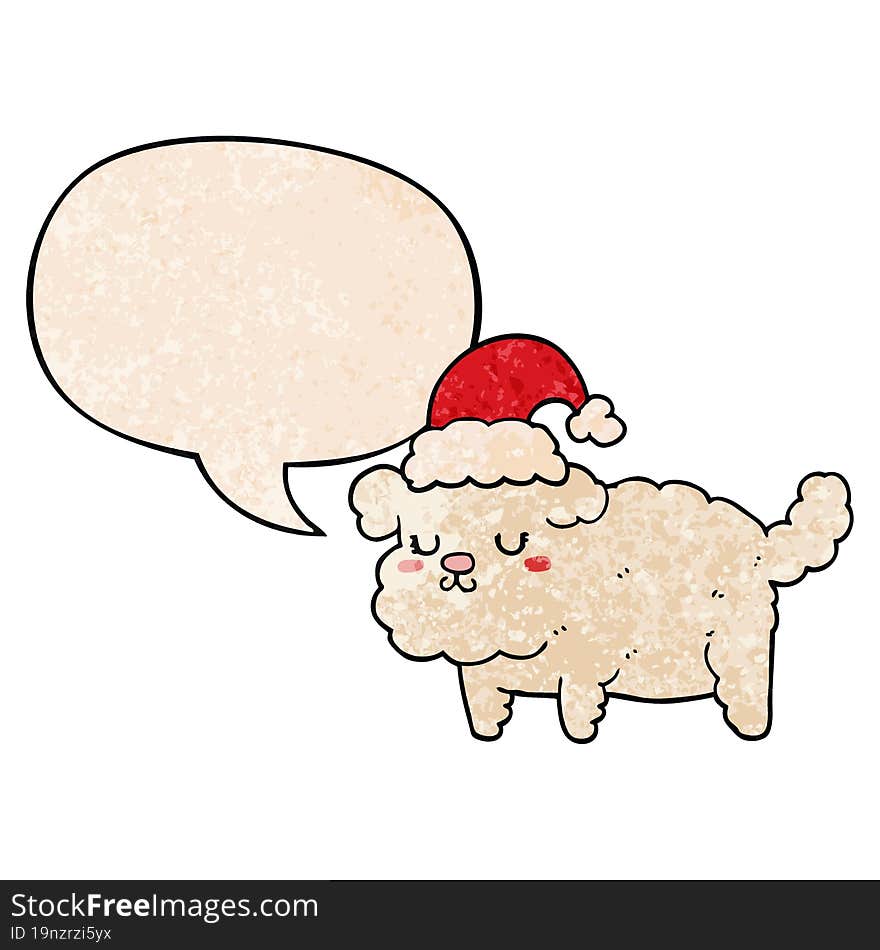 cute christmas dog and speech bubble in retro texture style