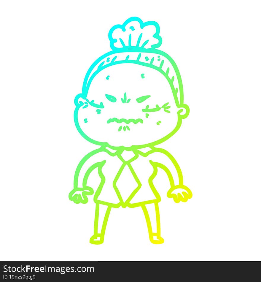 cold gradient line drawing cartoon annoyed old lady