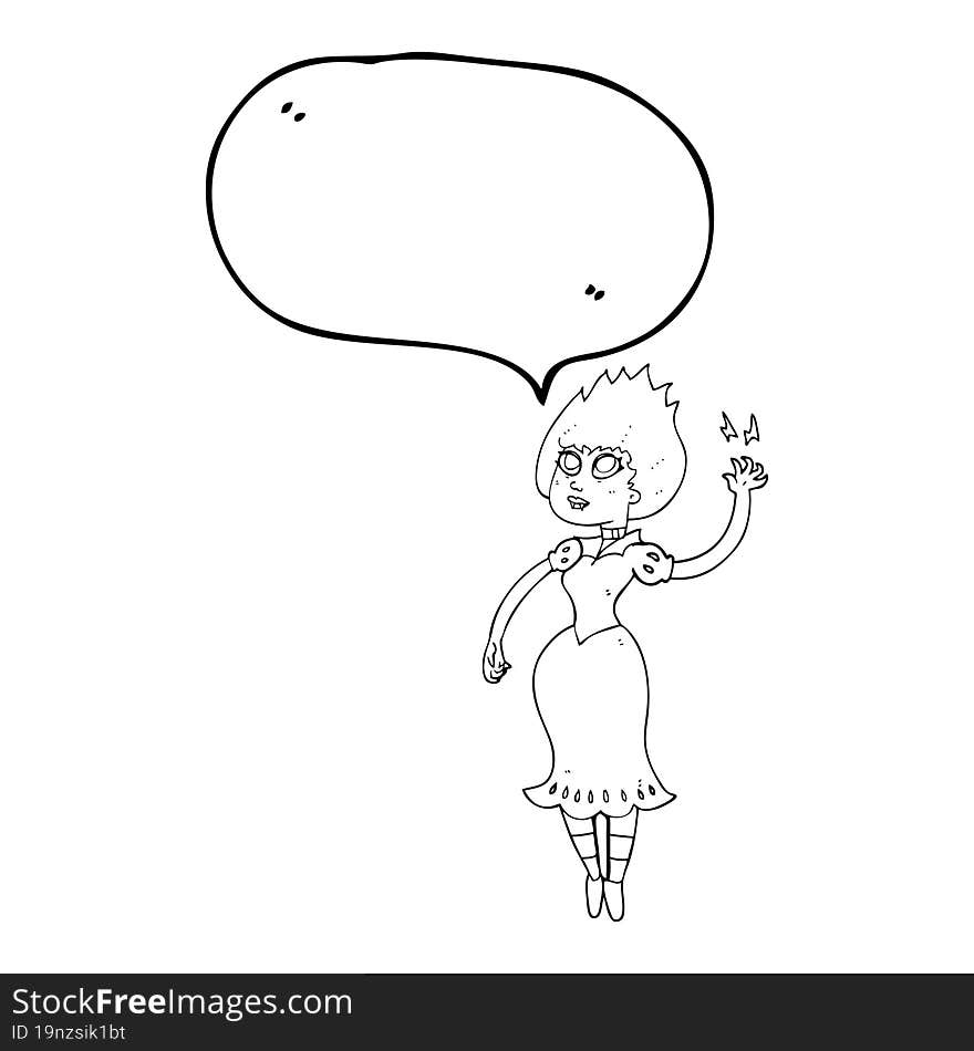 freehand drawn speech bubble cartoon vampire girl