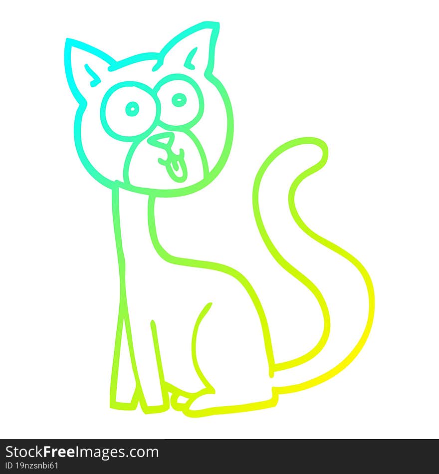 cold gradient line drawing of a funny cartoon cat