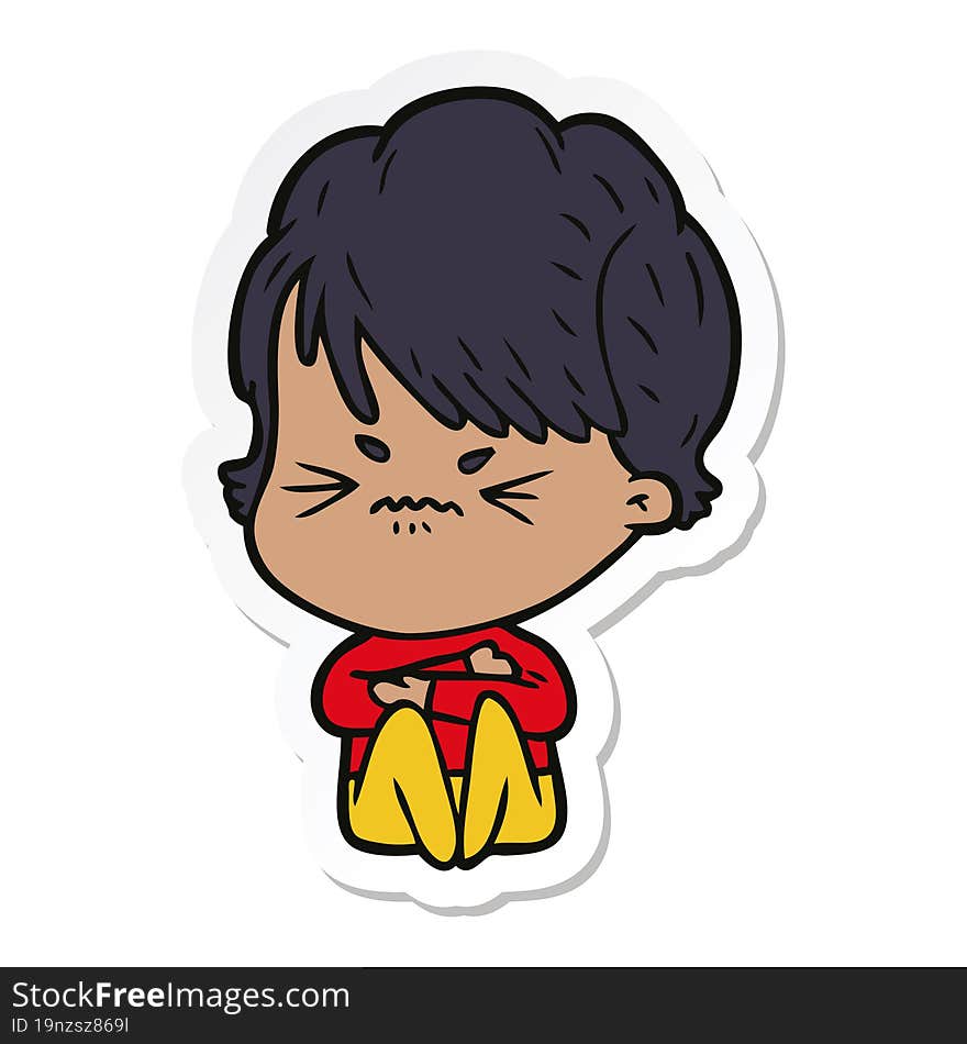 sticker of a cartoon frustrated woman