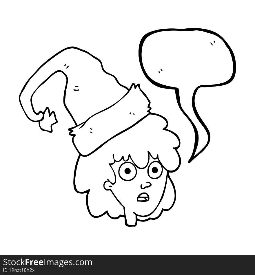 Speech Bubble Cartoon Woman With Santa Hat