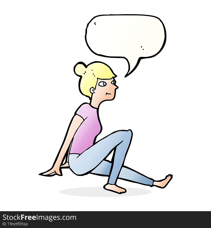 cartoon woman sitting with speech bubble