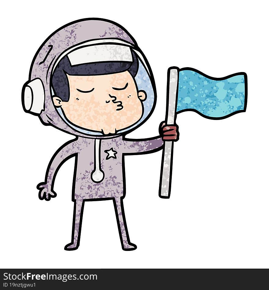 cartoon confident astronaut waving flag. cartoon confident astronaut waving flag