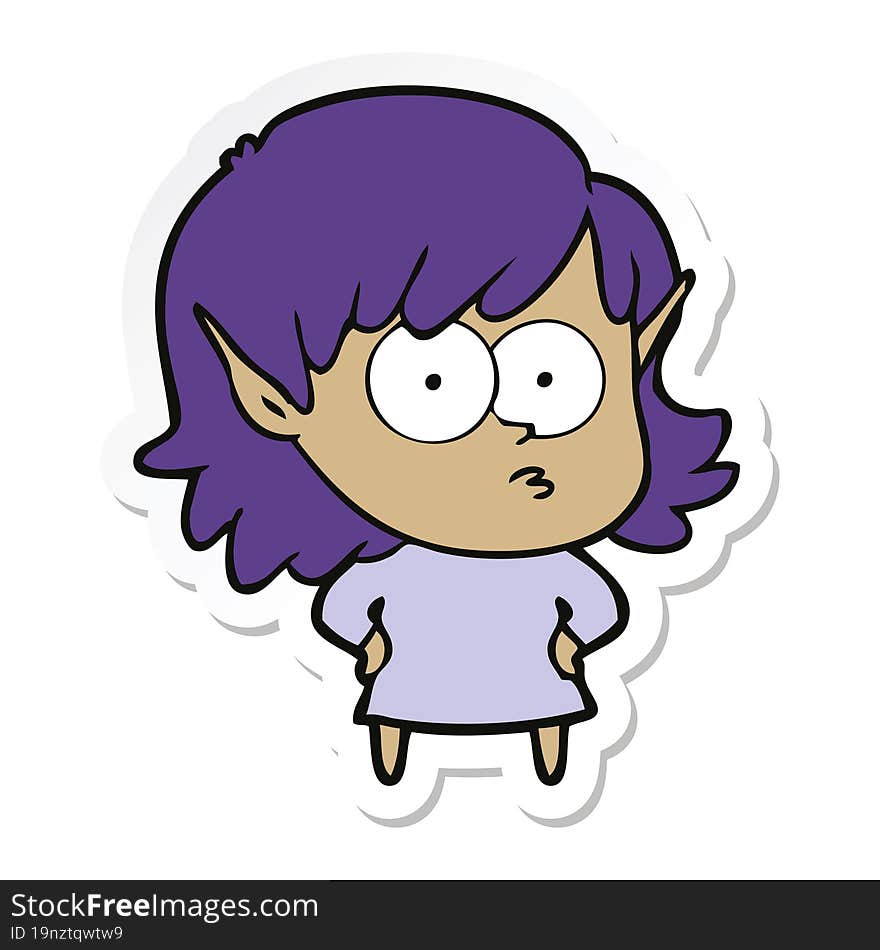 Sticker Of A Cartoon Elf Girl Staring