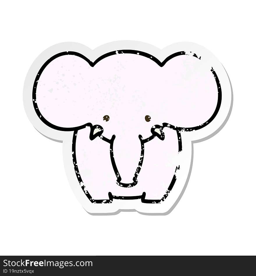 distressed sticker of a quirky hand drawn cartoon elephant