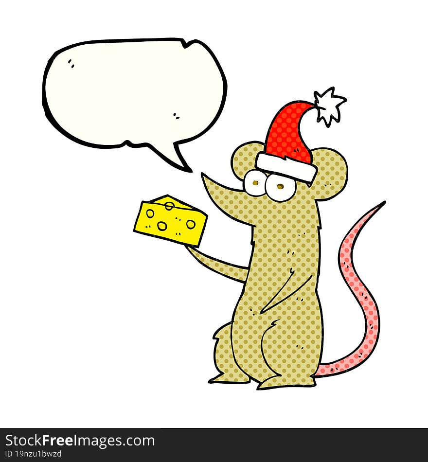 comic book speech bubble cartoon christmas mouse with cheese