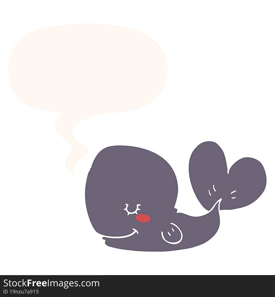 cartoon whale and speech bubble in retro style