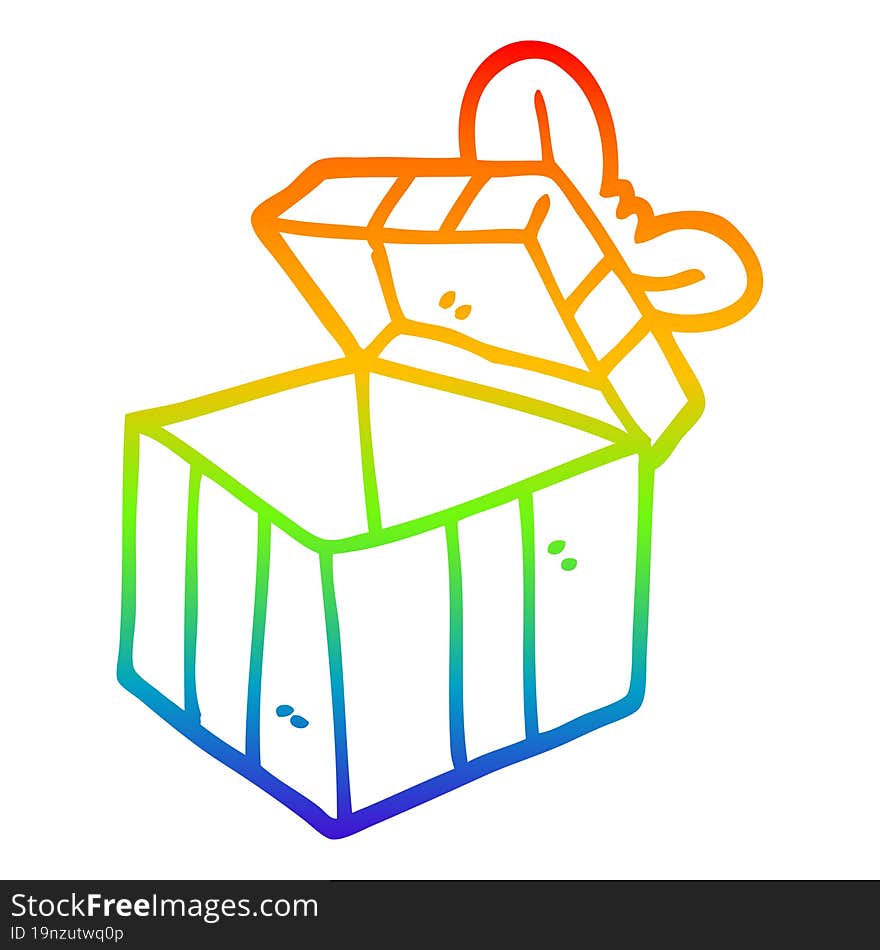 rainbow gradient line drawing cartoon open gift box