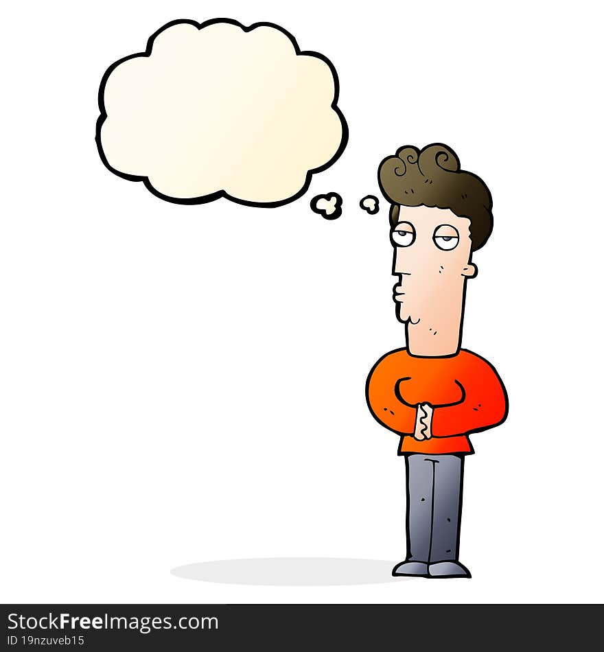 cartoon arrogant man with thought bubble