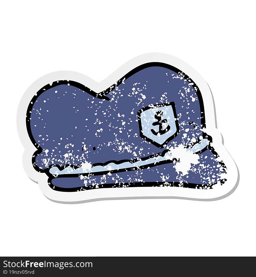 distressed sticker of a cartoon sailor hat