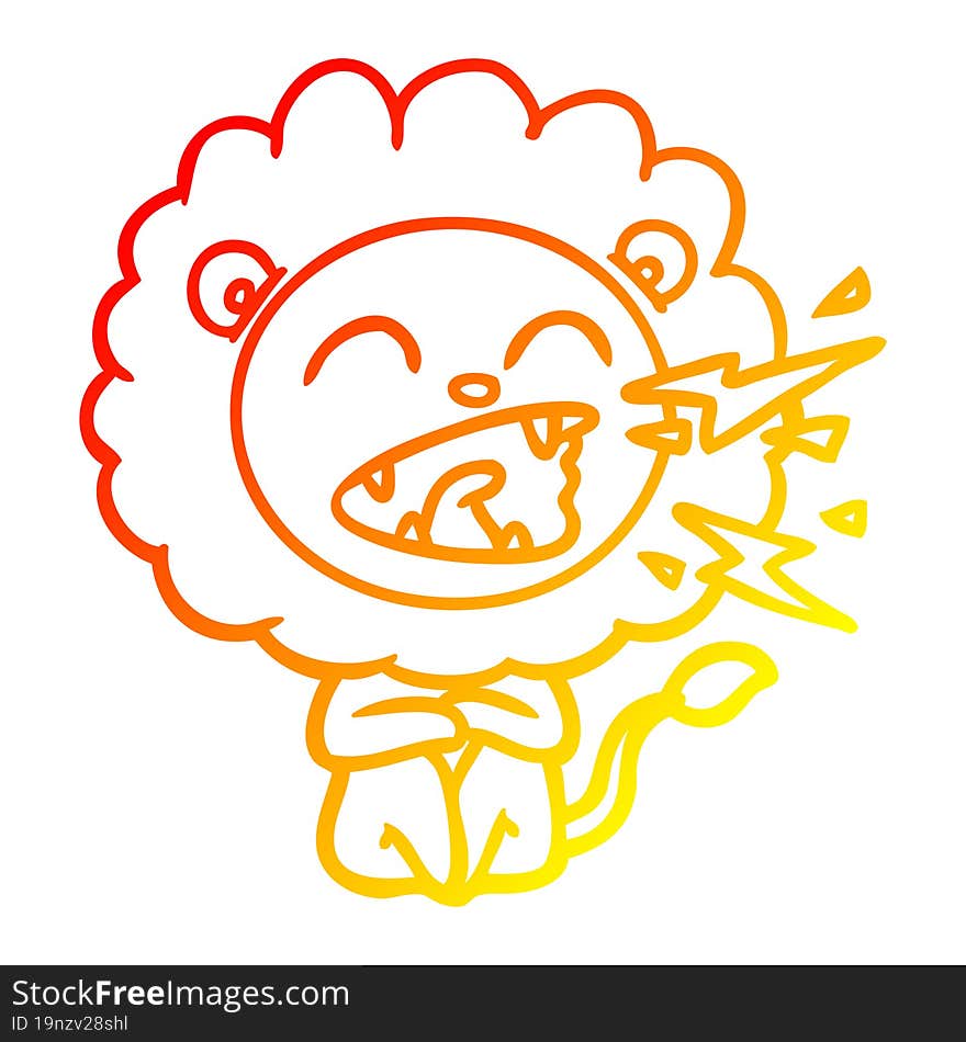 warm gradient line drawing cartoon roaring lion