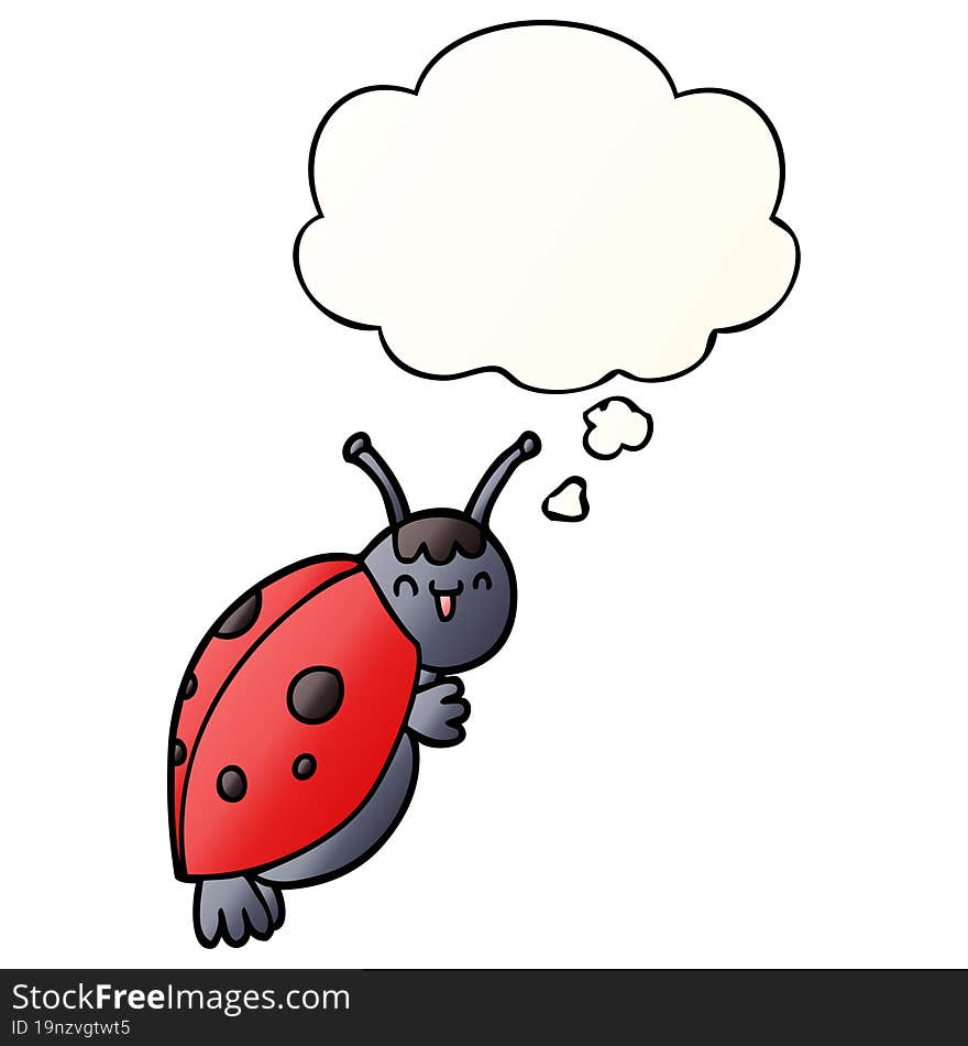 cute cartoon ladybug and thought bubble in smooth gradient style