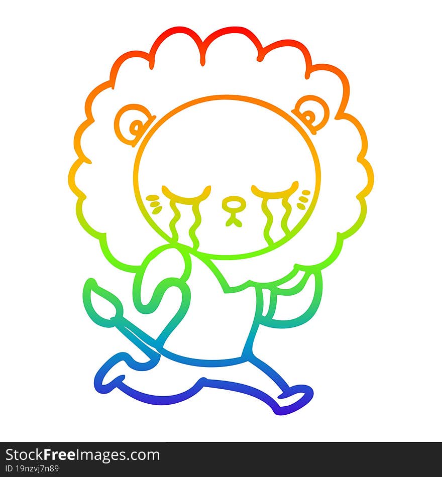 Rainbow Gradient Line Drawing Crying Cartoon Lion