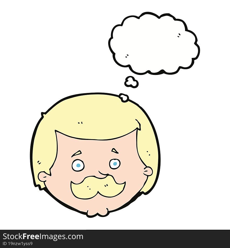 cartoon man with mustache with thought bubble