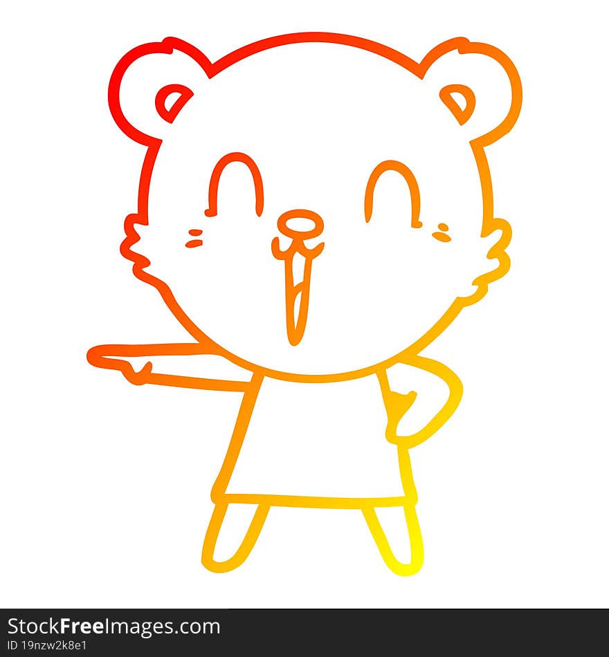 Warm Gradient Line Drawing Happy Cartoon Bear Pointing