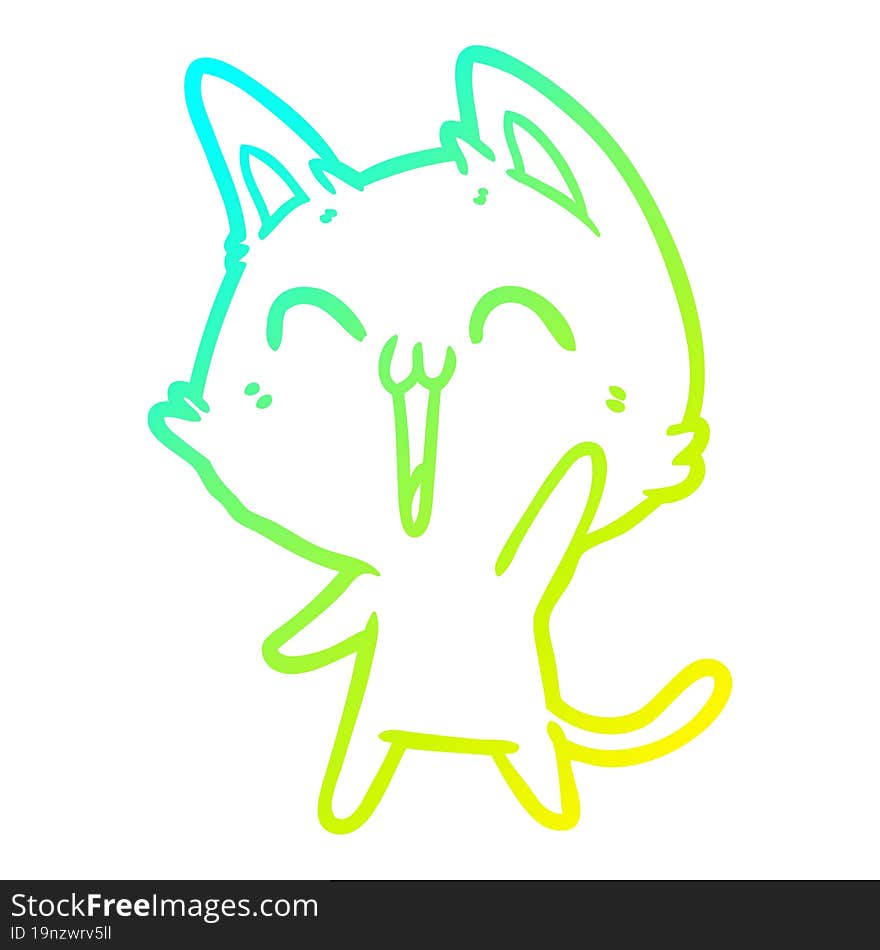 cold gradient line drawing happy cartoon cat meowing