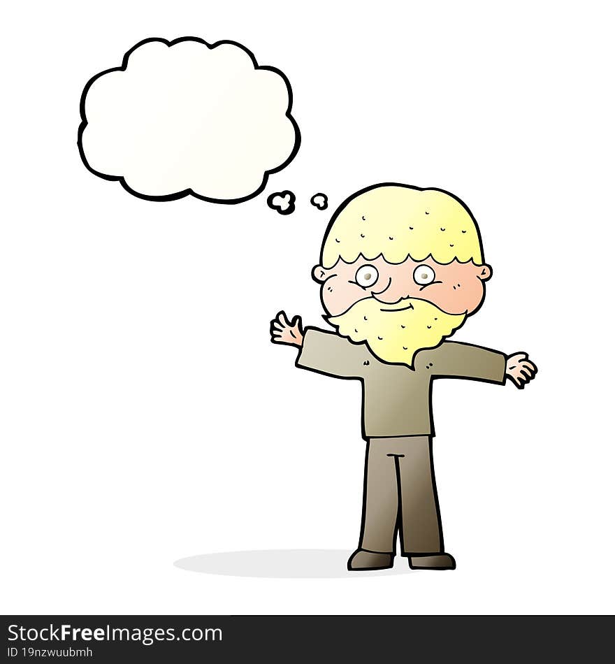 Cartoon Happy Man With Beard With Thought Bubble