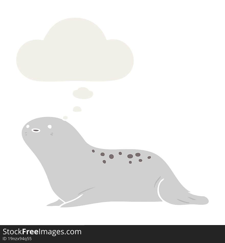 Cartoon Seal And Thought Bubble In Retro Style