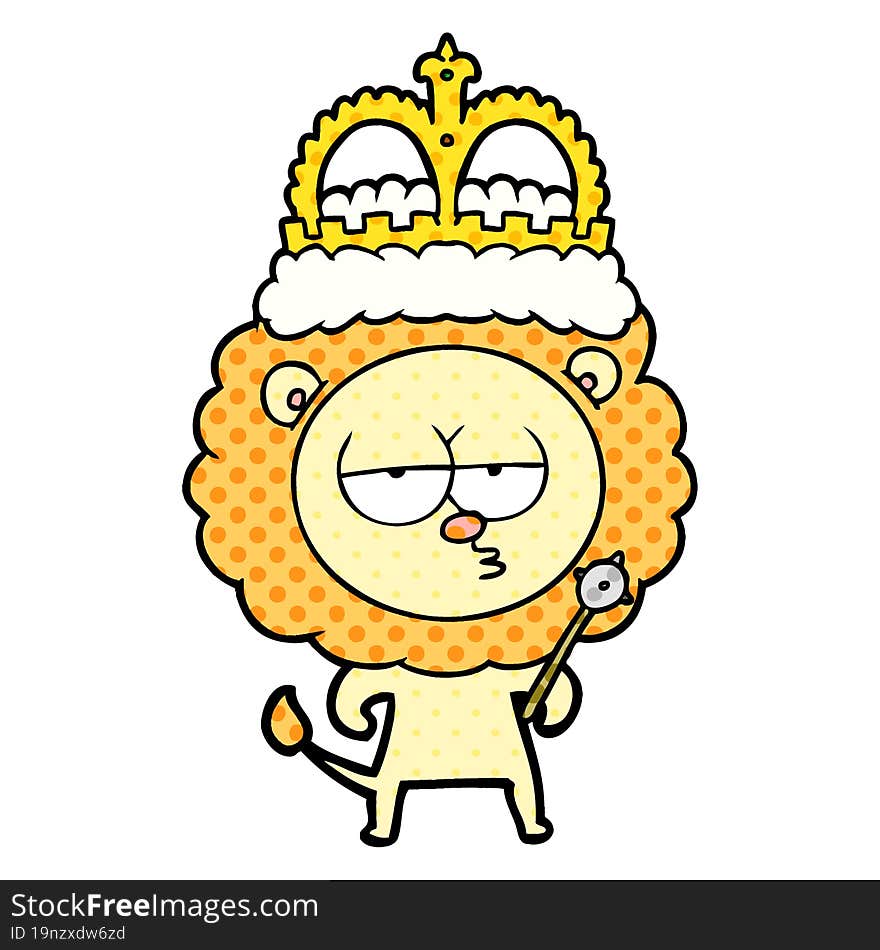 cartoon bored lion wearing crown. cartoon bored lion wearing crown