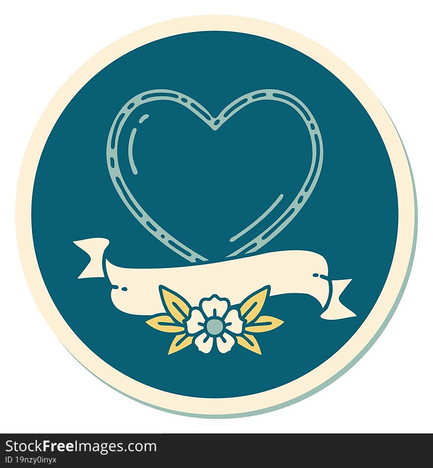 Tattoo Style Sticker Of A Heart And Banner