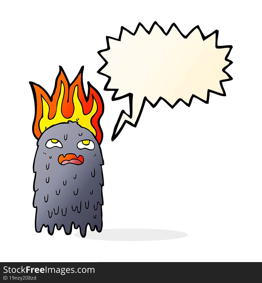 burning cartoon ghost with speech bubble