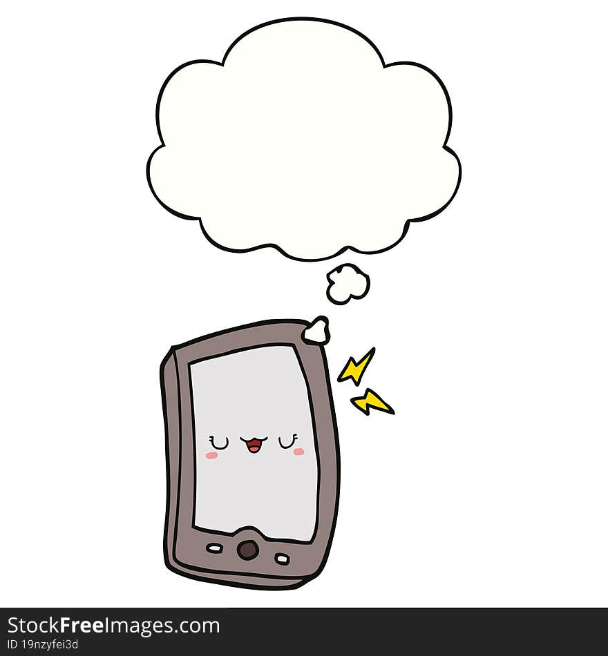 cute cartoon mobile phone and thought bubble