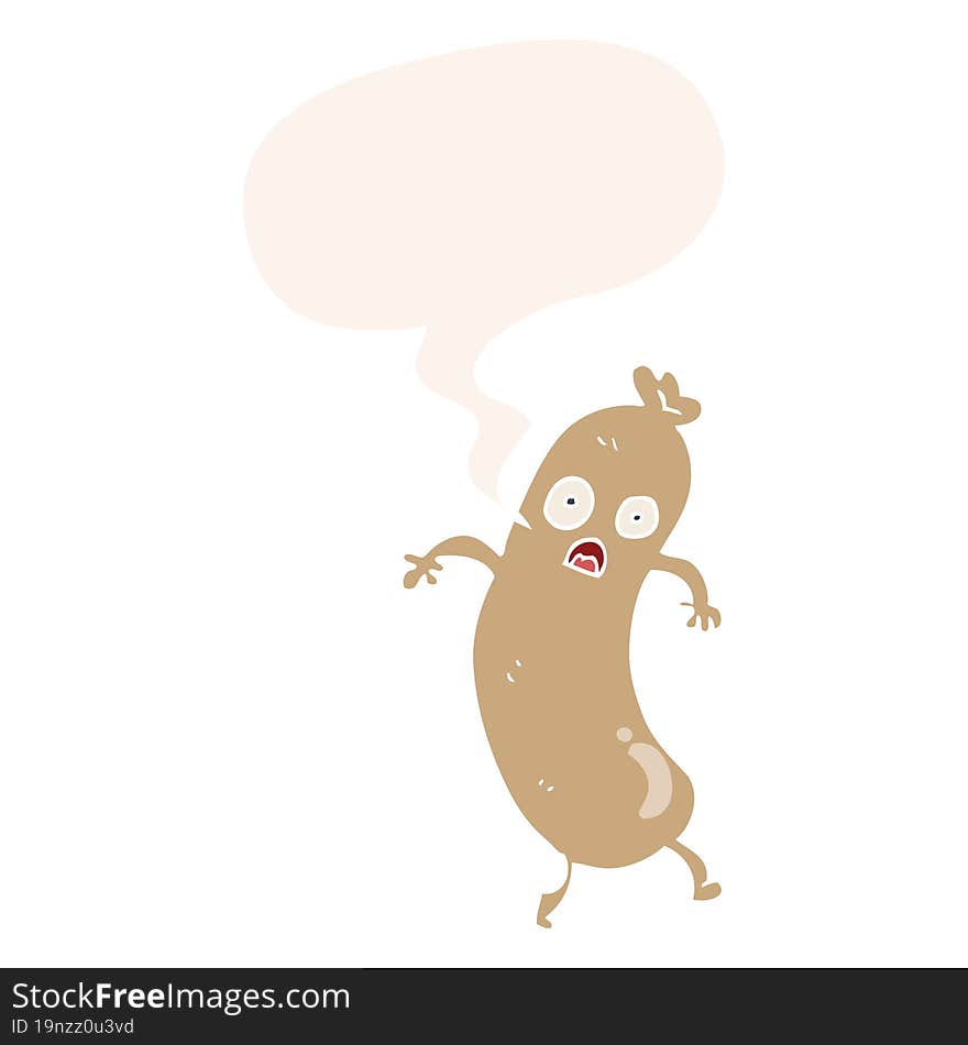 cartoon sausage and speech bubble in retro style