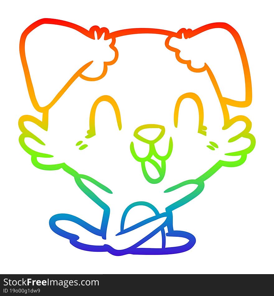 rainbow gradient line drawing of a laughing cartoon dog