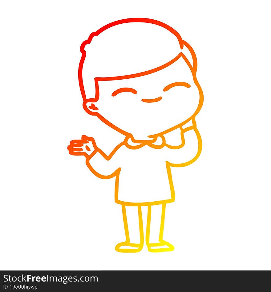 warm gradient line drawing cartoon shy smiling boy