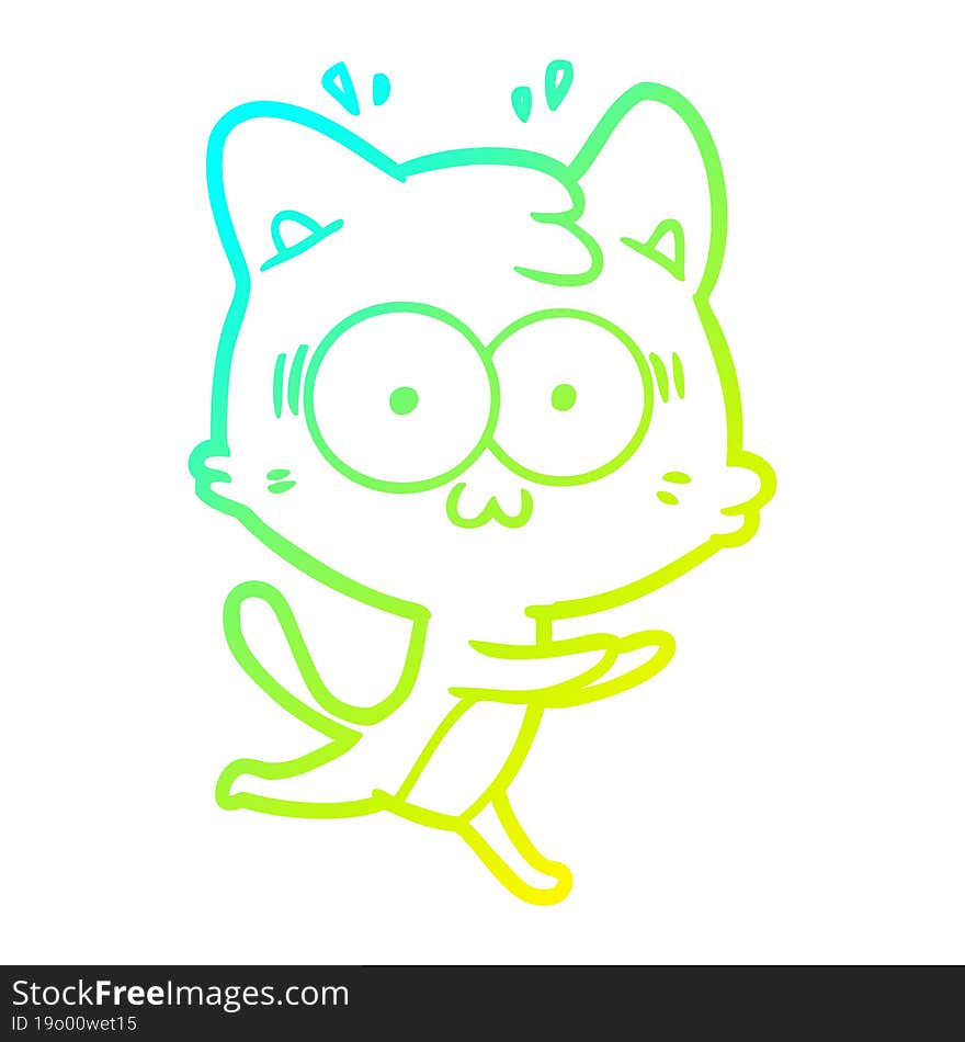 Cold Gradient Line Drawing Cartoon Surprised Cat Running