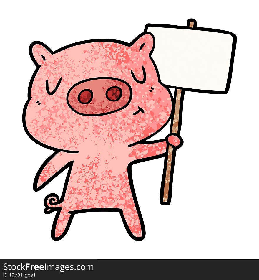 cartoon content pig signpost;sign. cartoon content pig signpost;sign