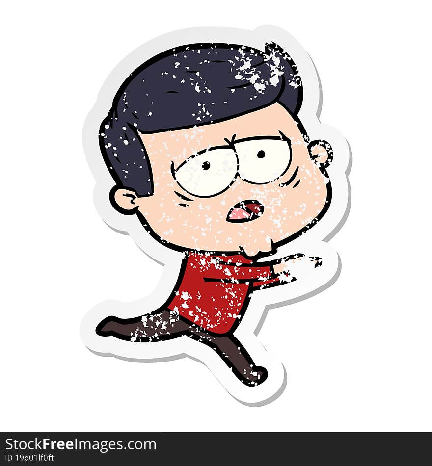 Distressed Sticker Of A Cartoon Tired Man