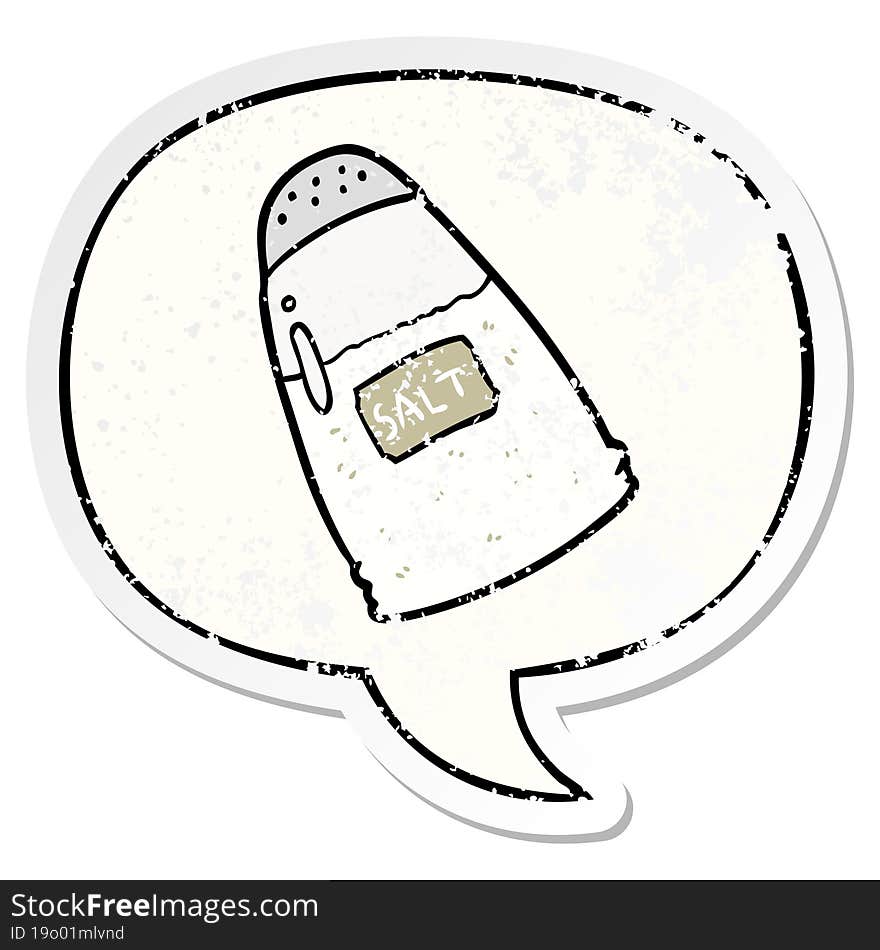 cartoon salt shaker and speech bubble distressed sticker