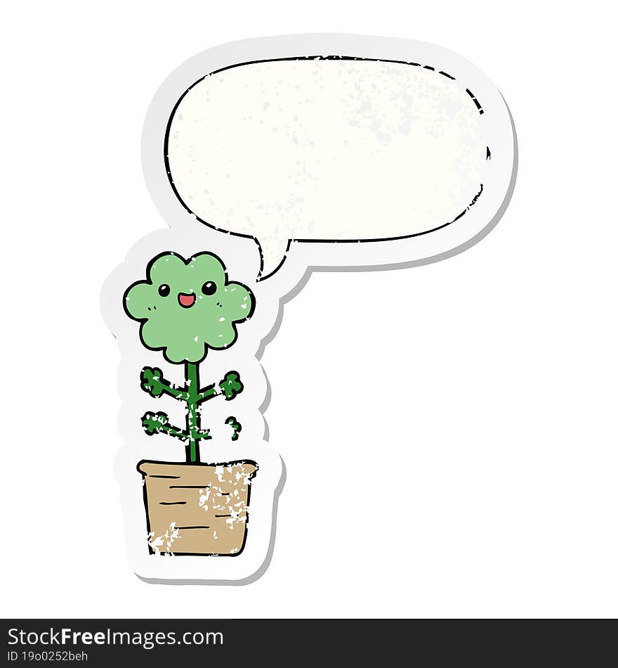 cartoon flower and speech bubble distressed sticker