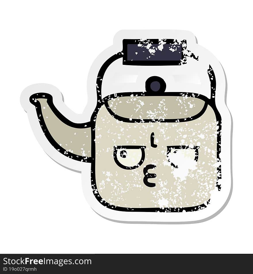 distressed sticker of a cute cartoon kettle